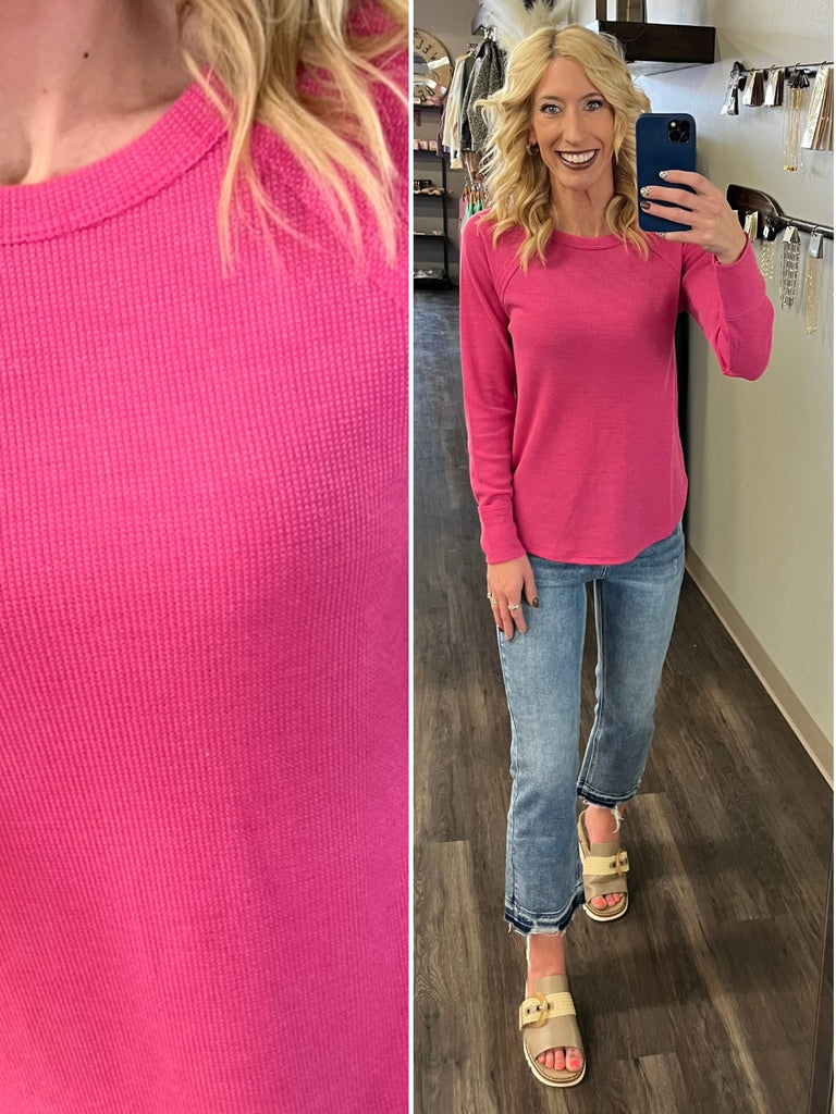 Sonya Long Sleeve Waffle Knit - Hot Pink