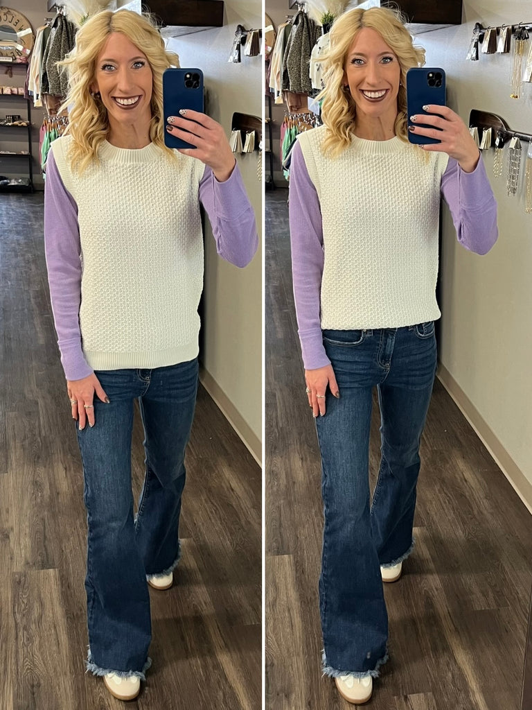 Sonya Long Sleeve Waffle Knit - Lavender