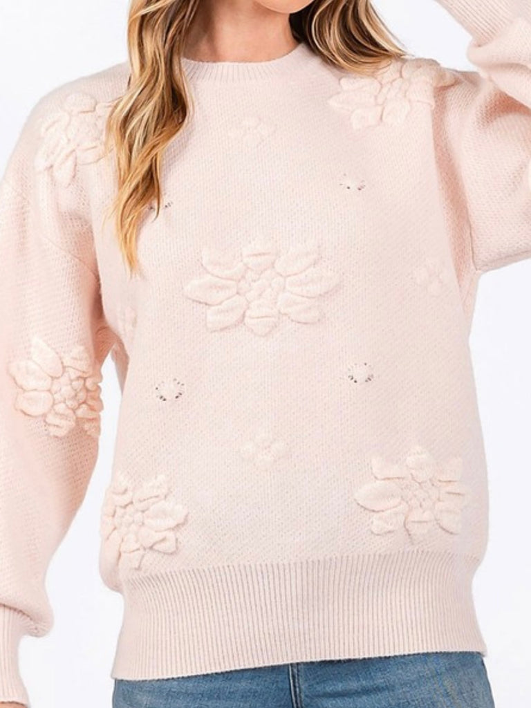 Brandee Floral Knit Sweater - Blush