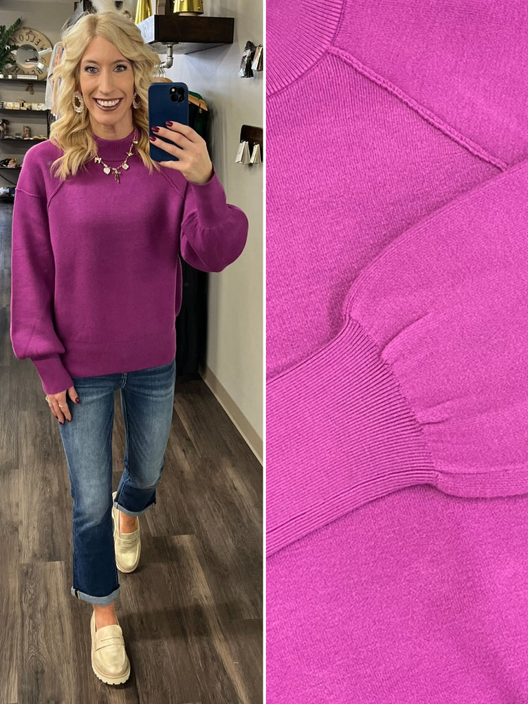 Margo Puff Sleeve Sweater - Magenta