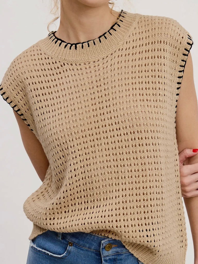 Amber Sweater Vest - Latte/Black