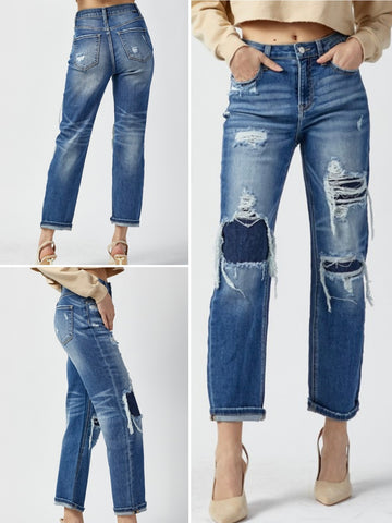 Mallory Distressed Kick - Crop Denim