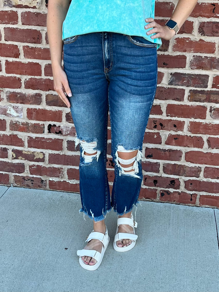 Mallory Distressed Kick - Crop Denim