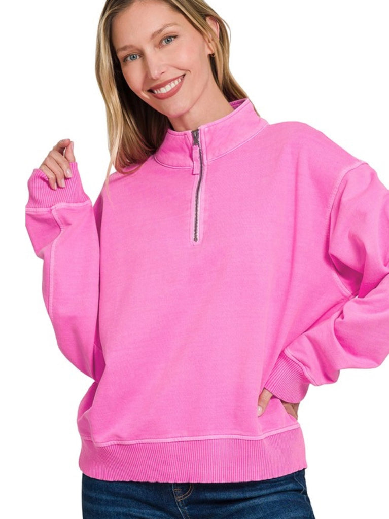 Bea Quarter Zip - Hot Pink