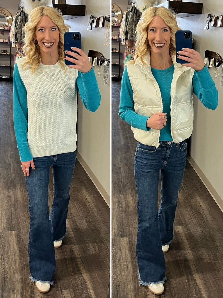 Sonya Long Sleeve Waffle Knit - Turquoise