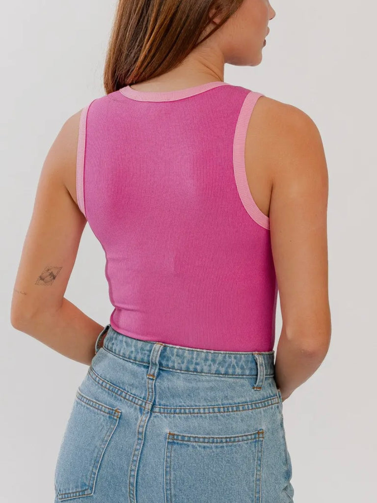 Jacci Ribbed Bodysuit - Pink/Light Pink