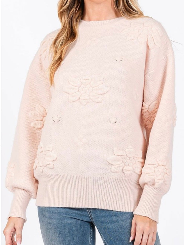 Brandee Floral Knit Sweater - Blush