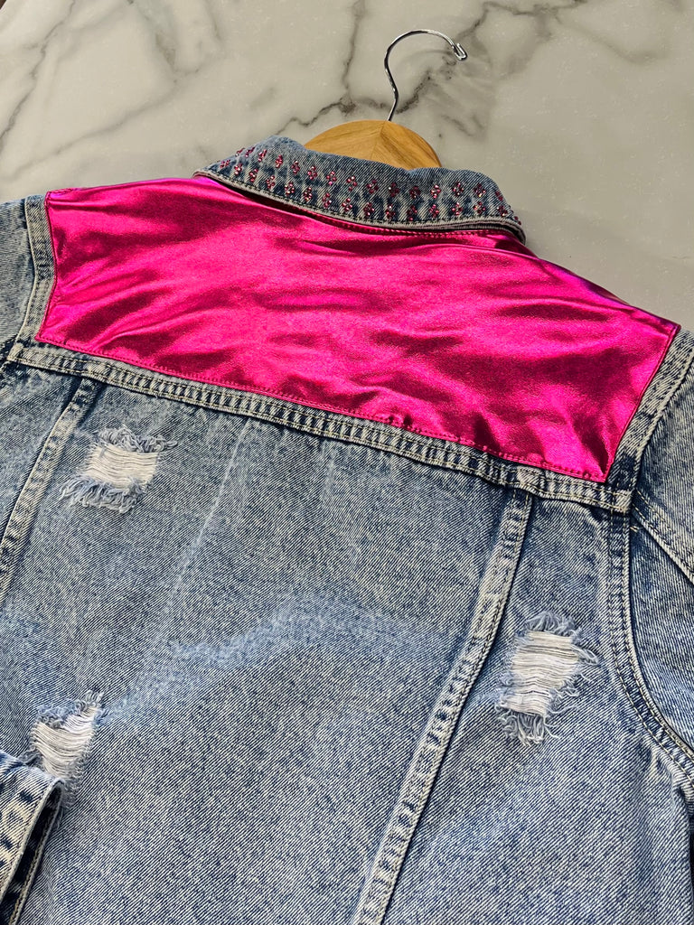 Reba Pink Rhinestone Denim Jacket