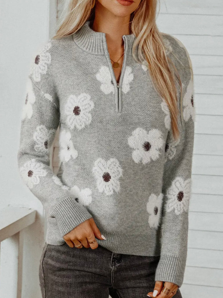 Trisha Floral 1/4 Zip Sweater