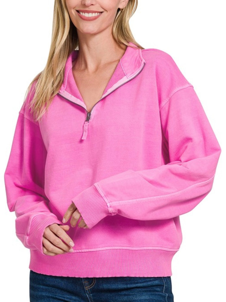 Bea Quarter Zip - Hot Pink