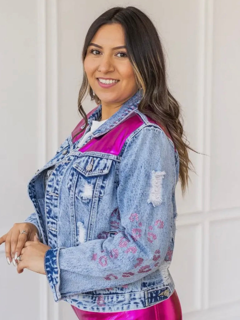 Reba Pink Rhinestone Denim Jacket