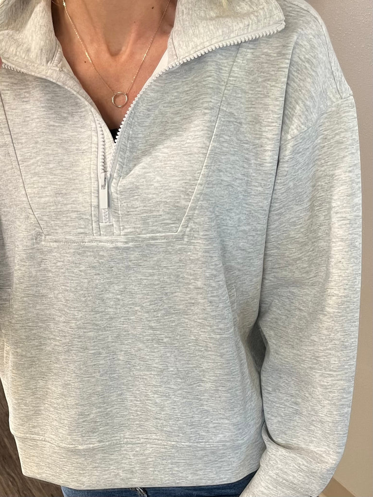 Zoey 1/4 Zip Pullover - Light Gray