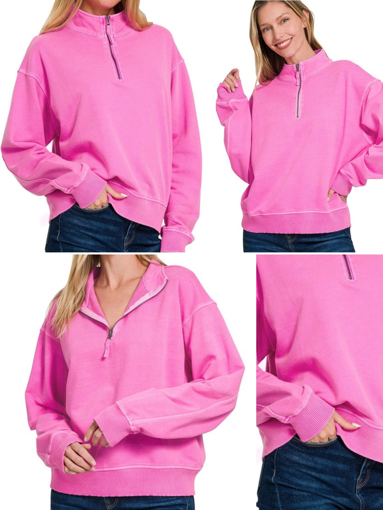 Bea Quarter Zip - Hot Pink