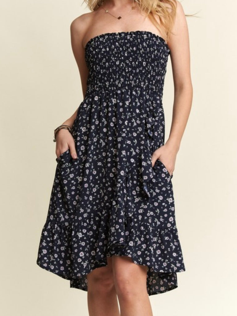 Molly Floral Ruched Dress/Skirt Combo - Navy