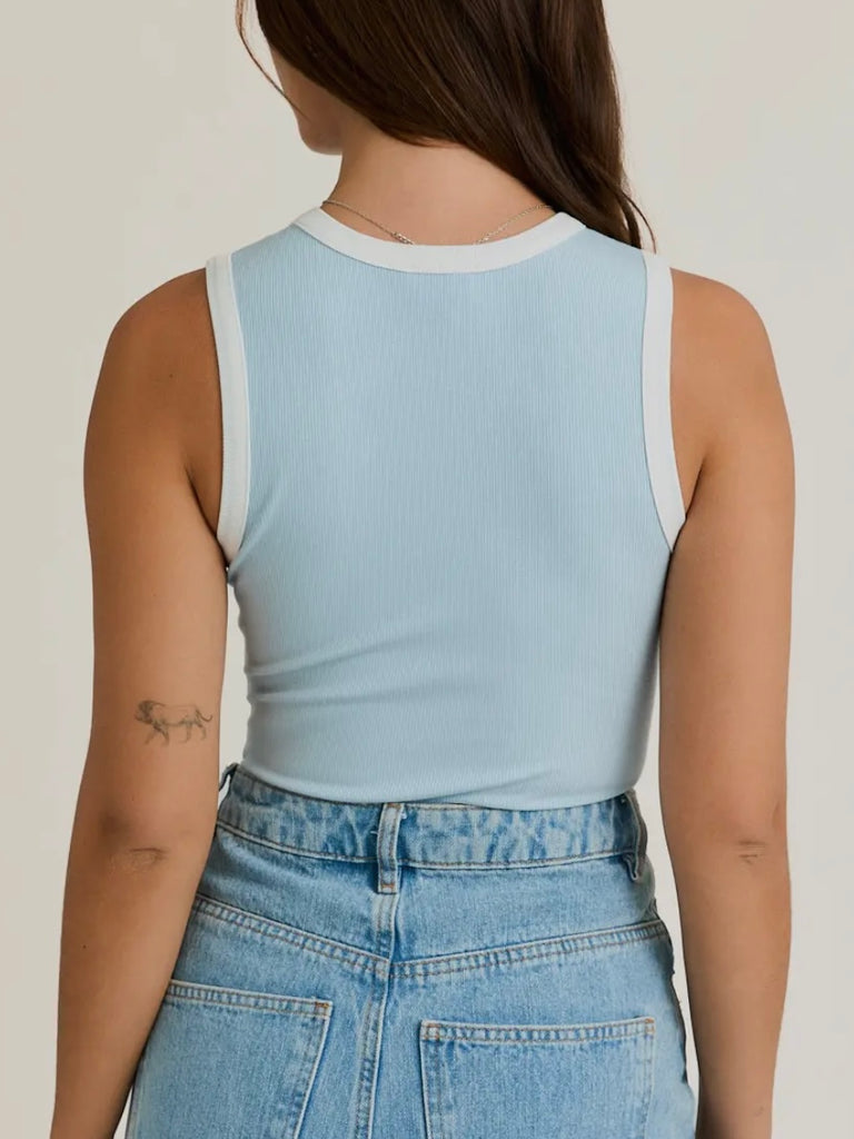 Jacci Ribbed Bodysuit - Blue/White