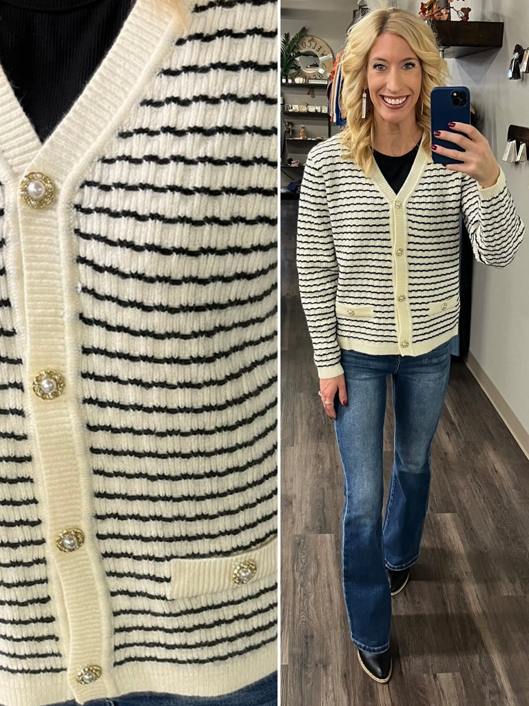 Trinity Striped Cardi with Accent Buttons