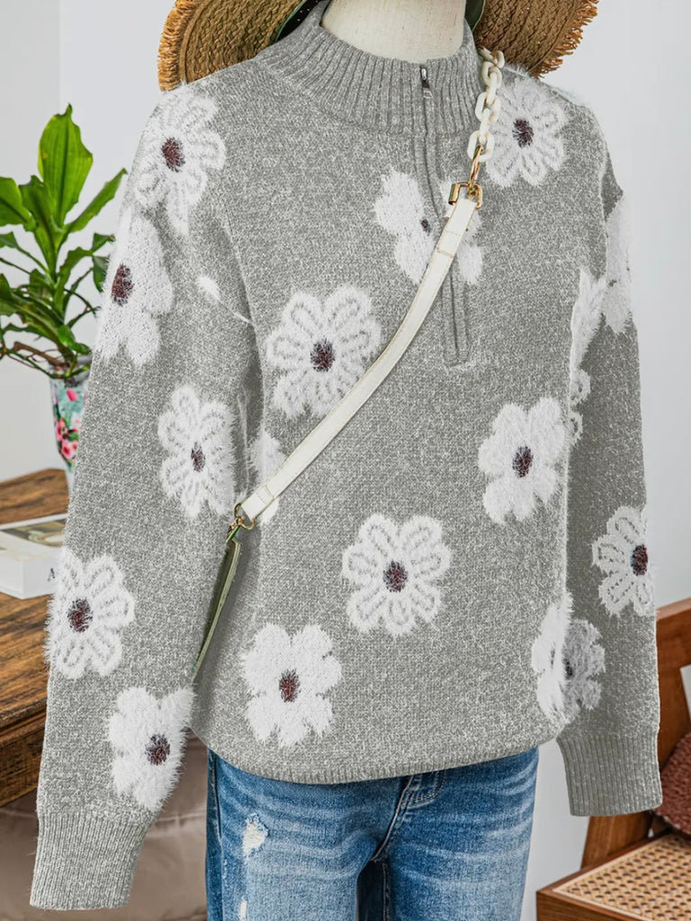 Trisha Floral 1/4 Zip Sweater