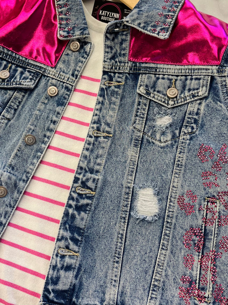 Reba Pink Rhinestone Denim Jacket