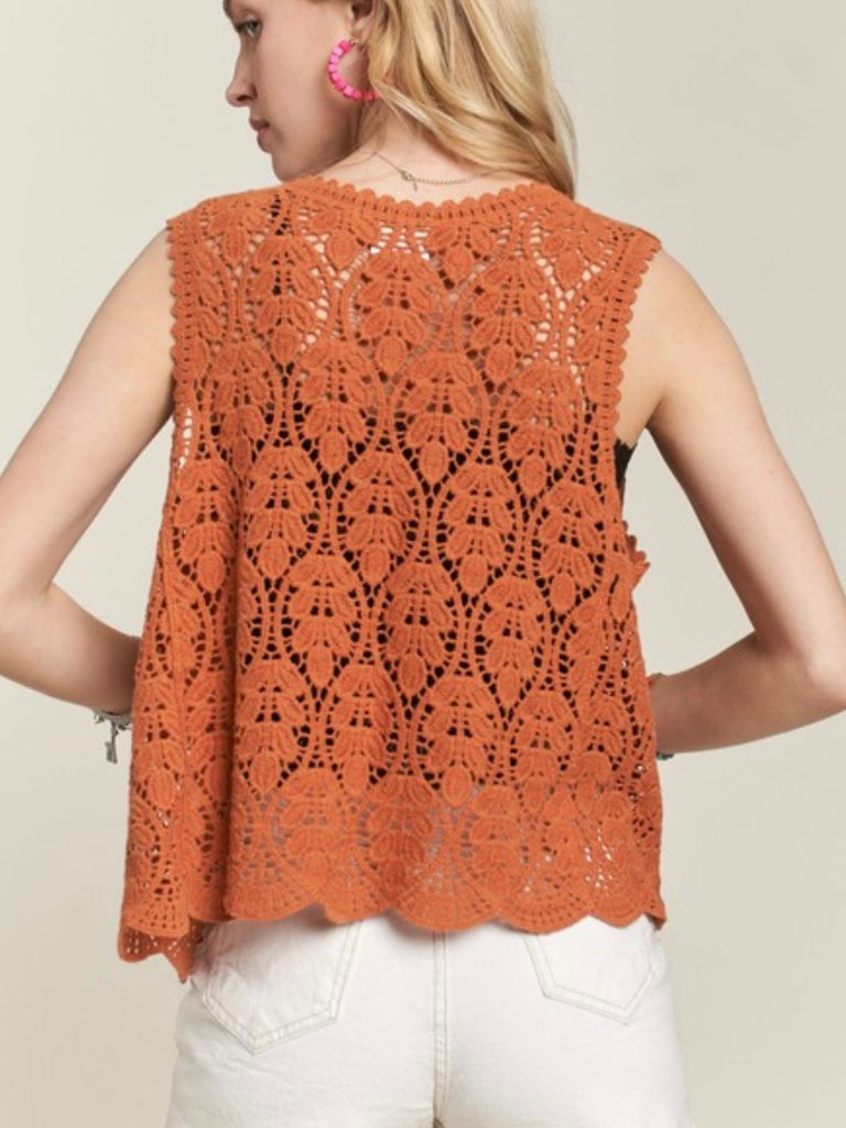 Alex Crochet Vest - Rust