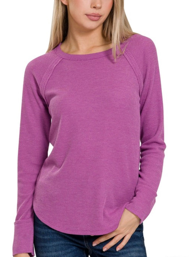 Sonya Long Sleeve Waffle Knit - Magenta