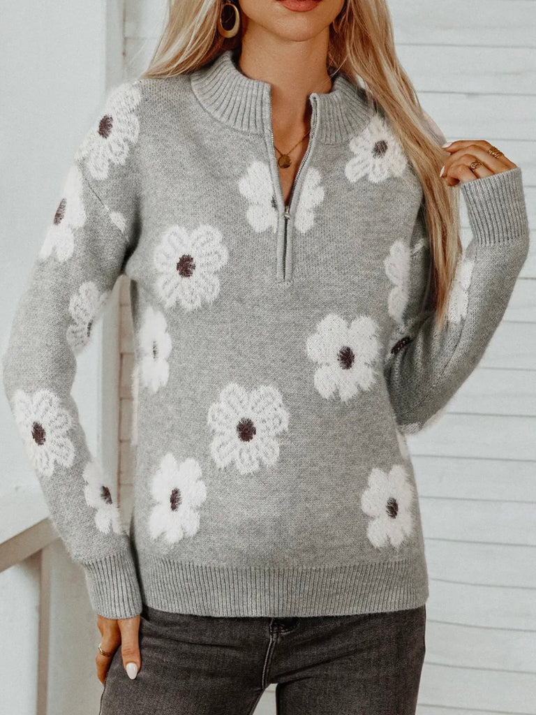 Trisha Floral 1/4 Zip Sweater