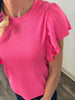 Adelaine Ribbed Ruffle Sleeve - Pink