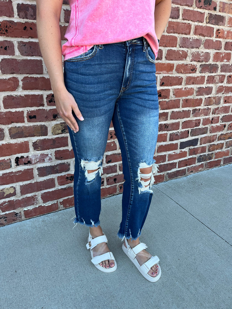 Mallory Distressed Kick - Crop Denim