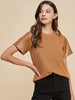 Padget Accent Leather Sleeve Top - Camel