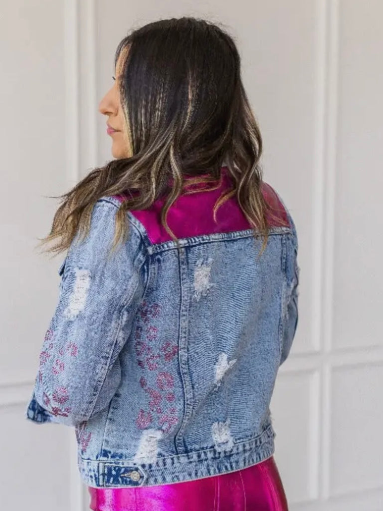 Reba Pink Rhinestone Denim Jacket