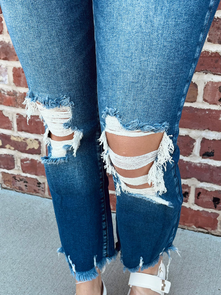 Mallory Distressed Kick - Crop Denim