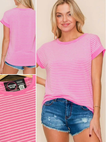 Mandy Blue Contrast Stripe Top