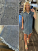 Opal Frayed Hem Denim Shirt Dress - Mid Wash