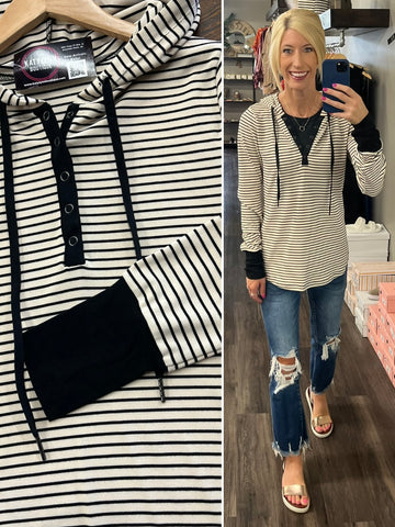 Mandy Blue Contrast Stripe Top