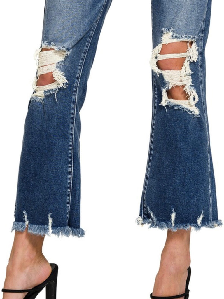 Mallory Distressed Kick - Crop Denim