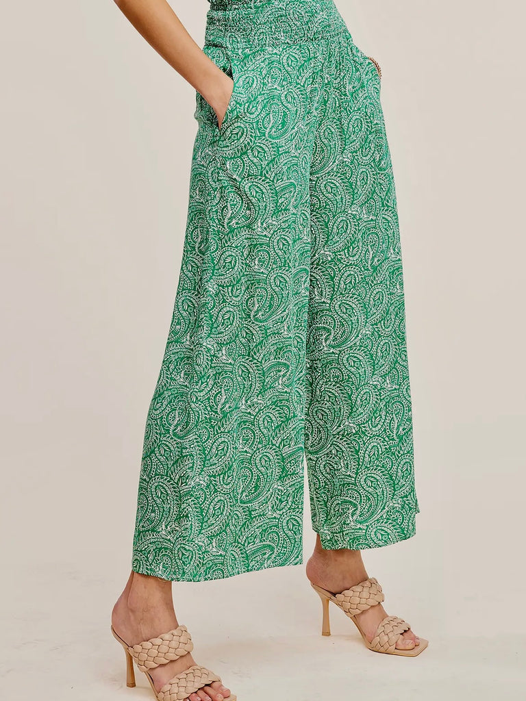 Mandie Paisley Print Wide - Leg Pants