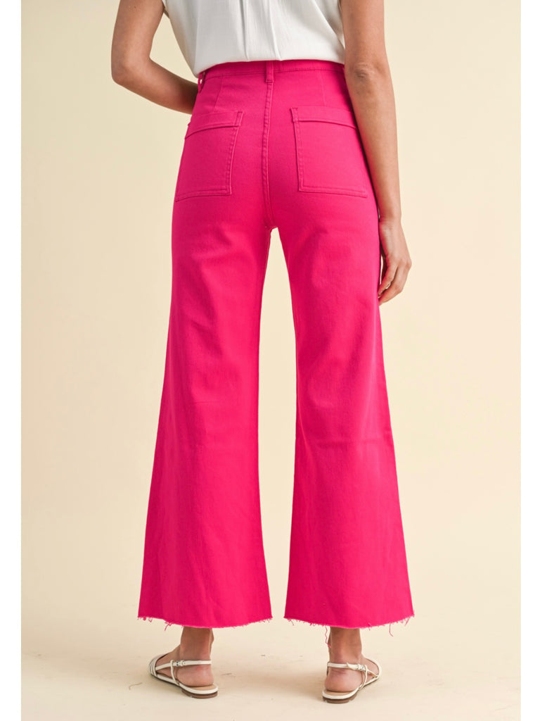 April Wide Leg Stretch Denim - Hot Pink