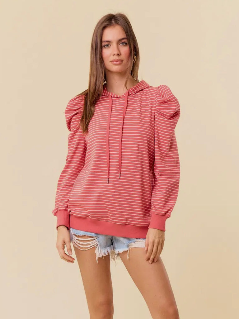 Kara Striped Puff Sleeve Hoodie