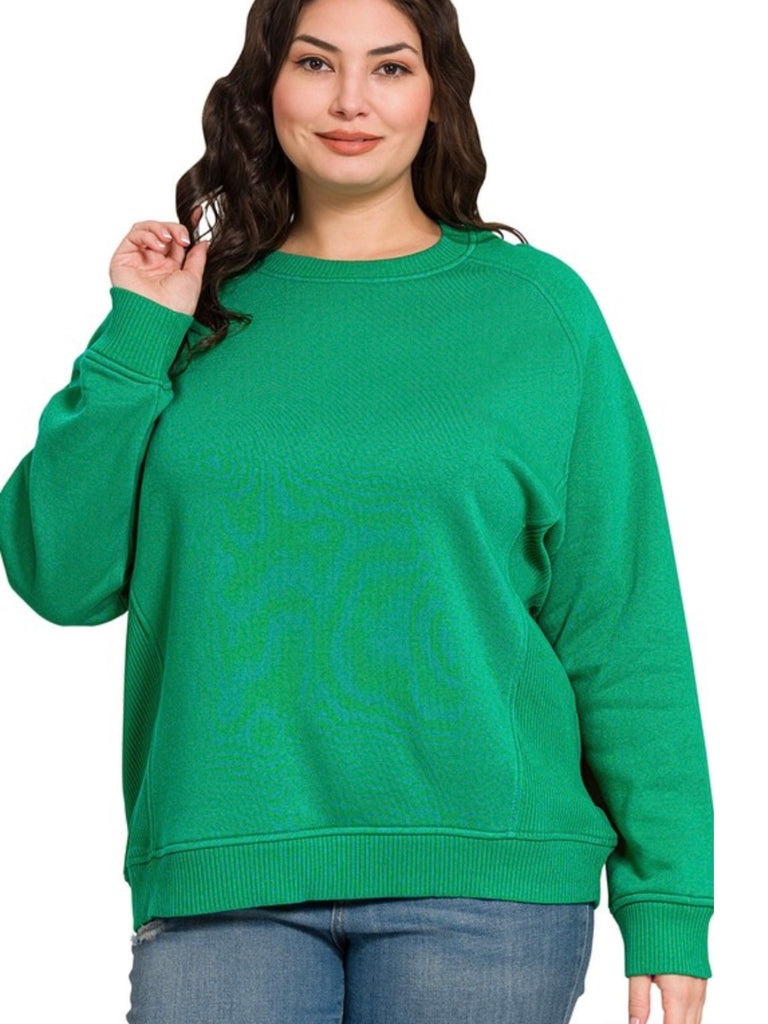 Riley Ribbed Accent Pullover - Kelly Green