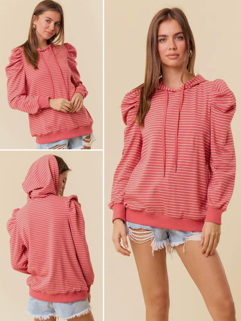 Kara Striped Puff Sleeve Hoodie