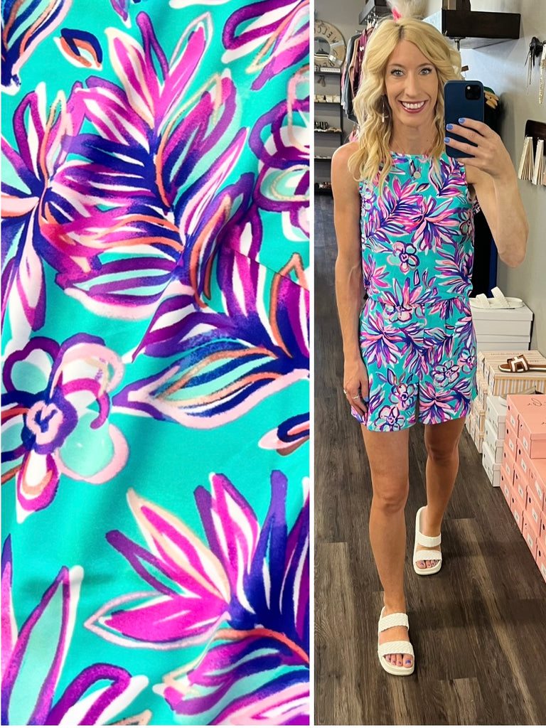 Nikki Tropical Floral Romper With Pockets