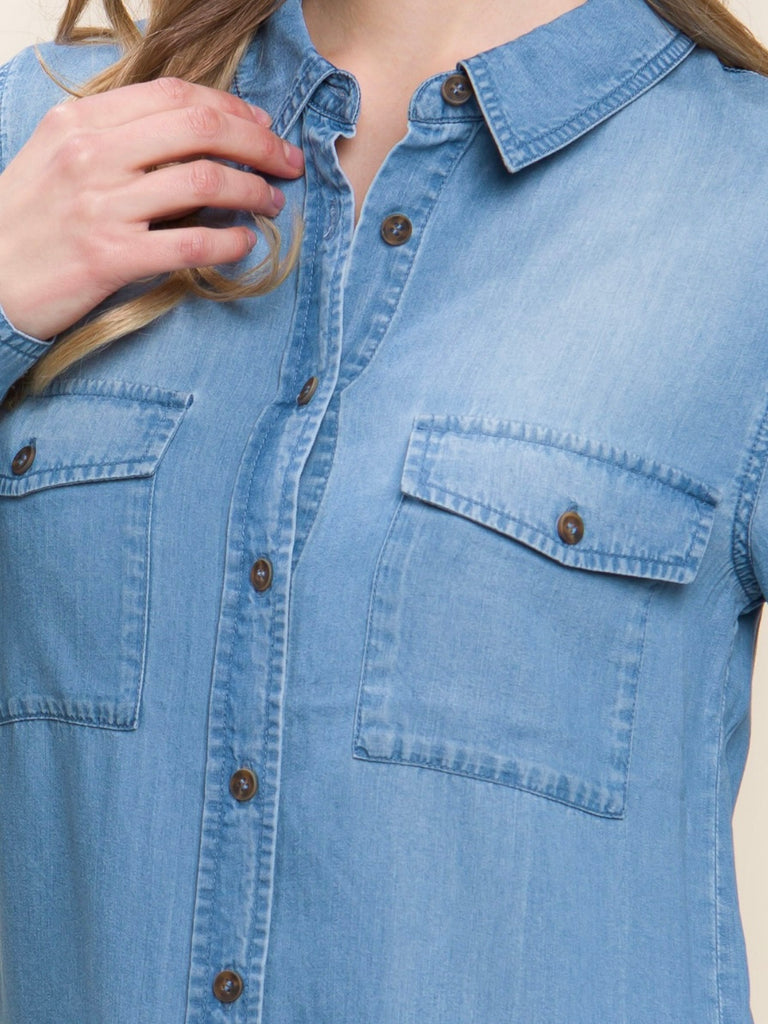 Lainey Chambray Button Down - Mid Wash