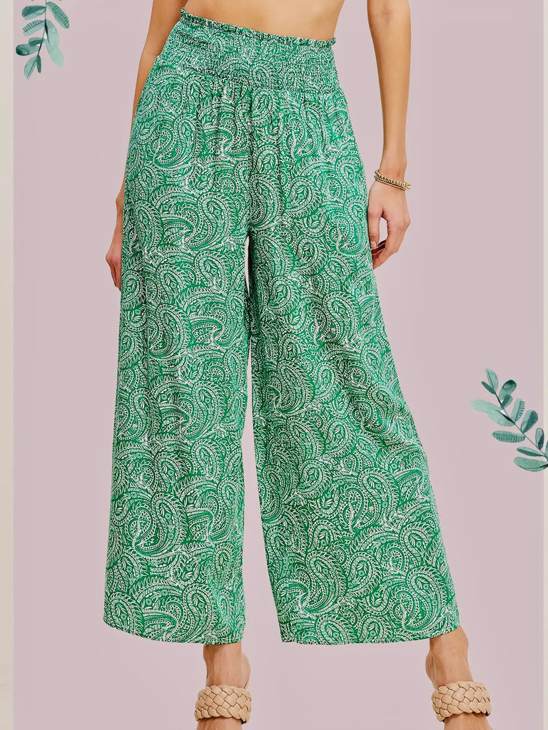 Mandie Paisley Print Wide - Leg Pants