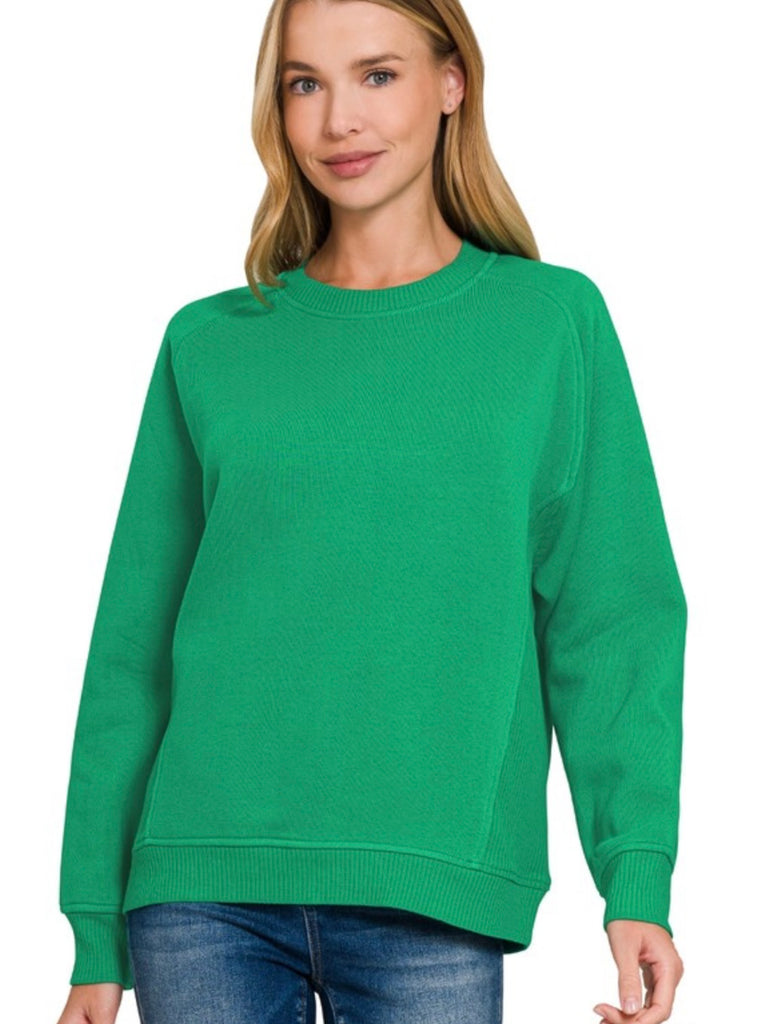 Riley Ribbed Accent Pullover - Kelly Green