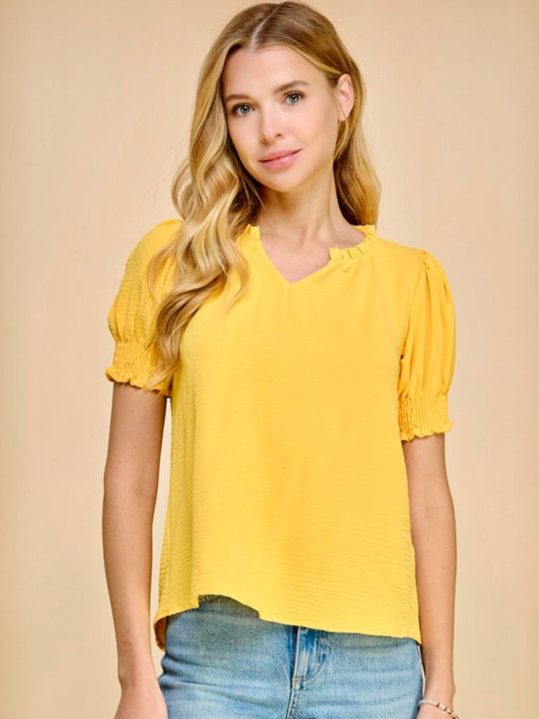 Lexi Smocked Sleeve Blouse - Banana