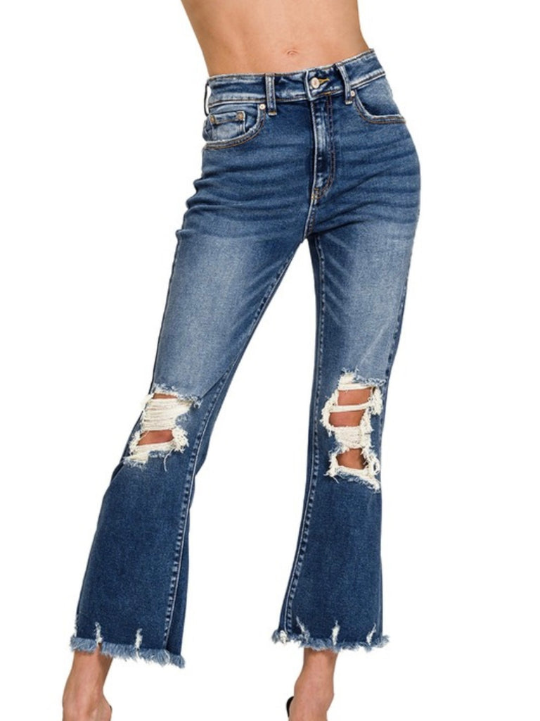 Mallory Distressed Kick - Crop Denim