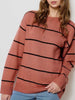 Autumn Cozy Striped Crewneck Sweater - Red Fox