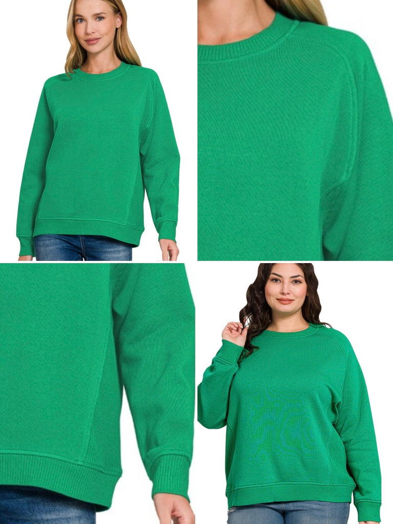 Riley Ribbed Accent Pullover - Kelly Green