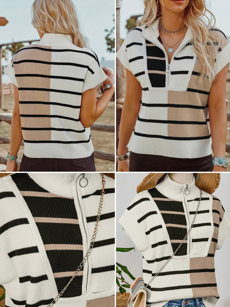 Kaiya Striped Short Sleeve 1/4 Zip