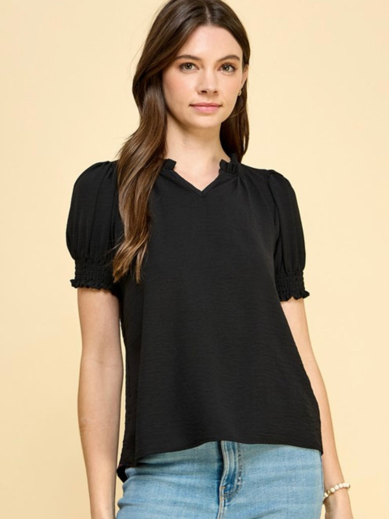 Lexi Smocked Sleeve Blouse - Black