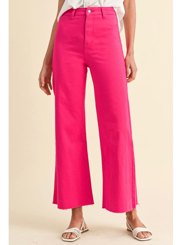 April Wide Leg Stretch Denim - Hot Pink